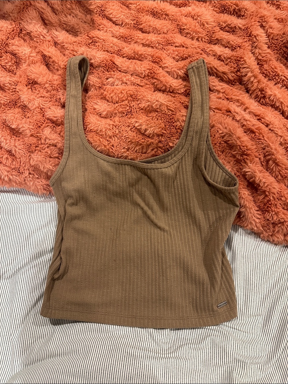 Hollister Brown Ribbed Scoop Tank Top